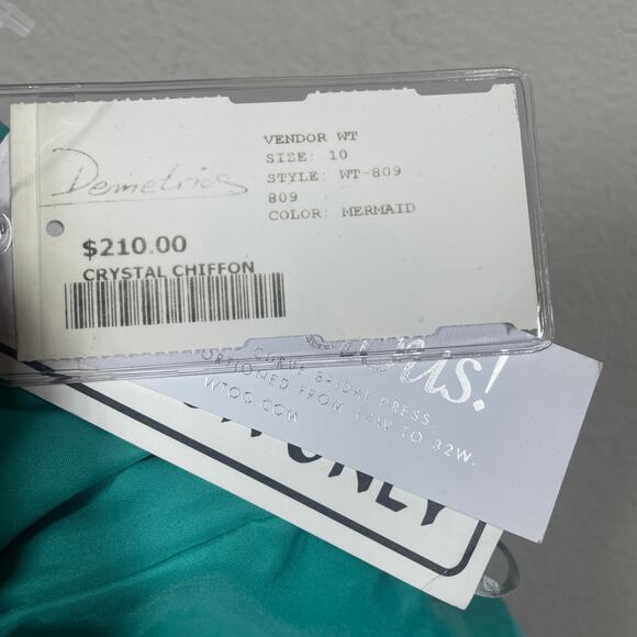 Wtoo 10 Crystal Chiffon Gown Maxi Sheath Dress Teal Mermaid Pleated Hourglass - Picture 10 of 10